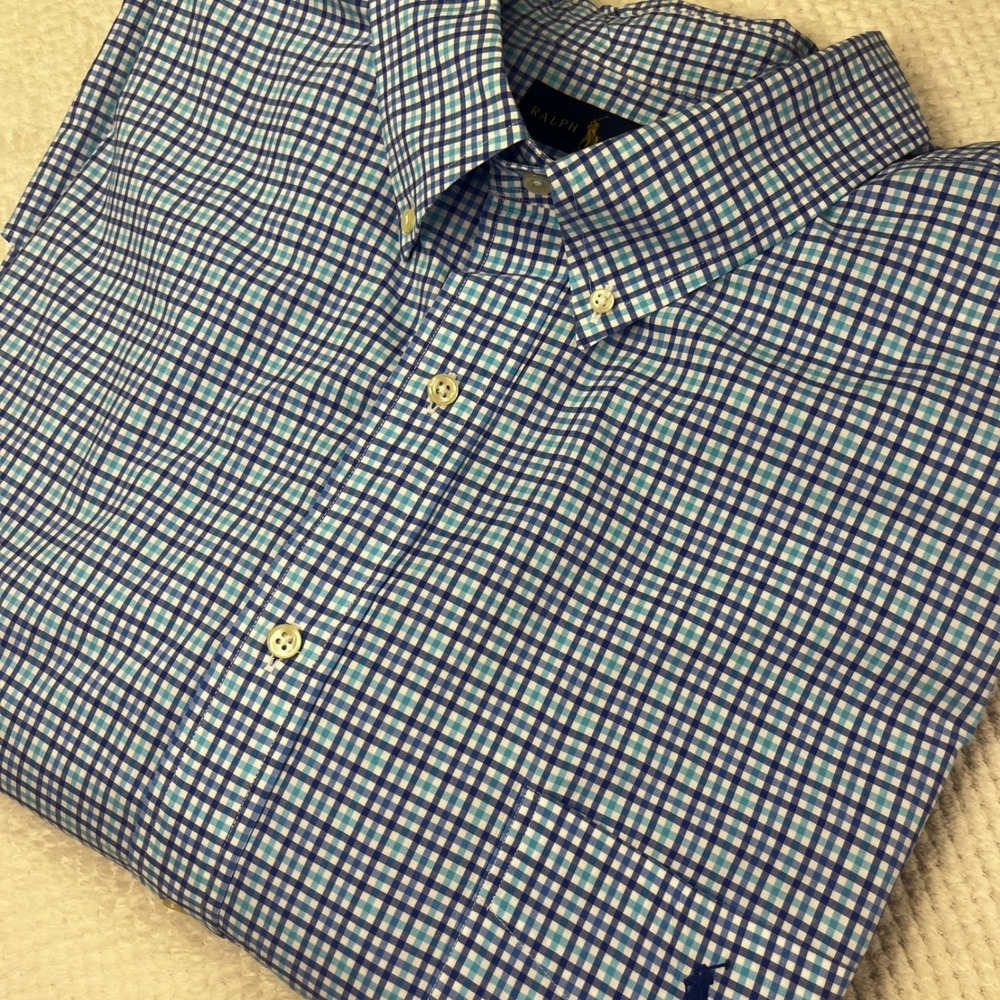 Ralph Lauren Men's Long Sleeve Gingham Button‎ Down Shirt 4XLT Blue White